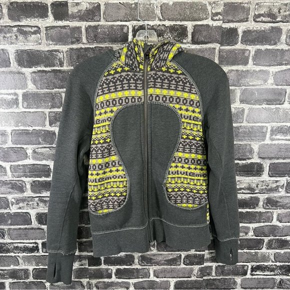 Lululemon Special Edition Fair Isle Scuba Hoodie Jacket Size 6 Green Gray EUC - Picture 1 of 16